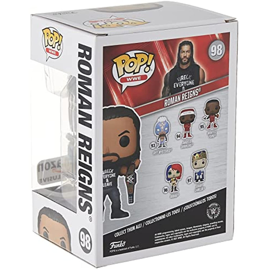 Funko POP WWE: Roman Reigns with Title, Wreck Everyone and Leave, Amazon Exclusive Vinyl Figure w/ Protector