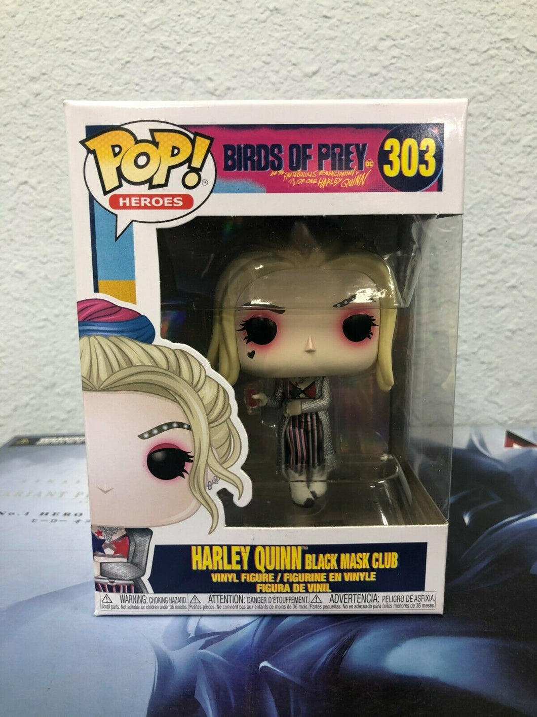 Funko POP! Heroes HARLEY QUINN Black Mask Club Figure #303 w/ Protector