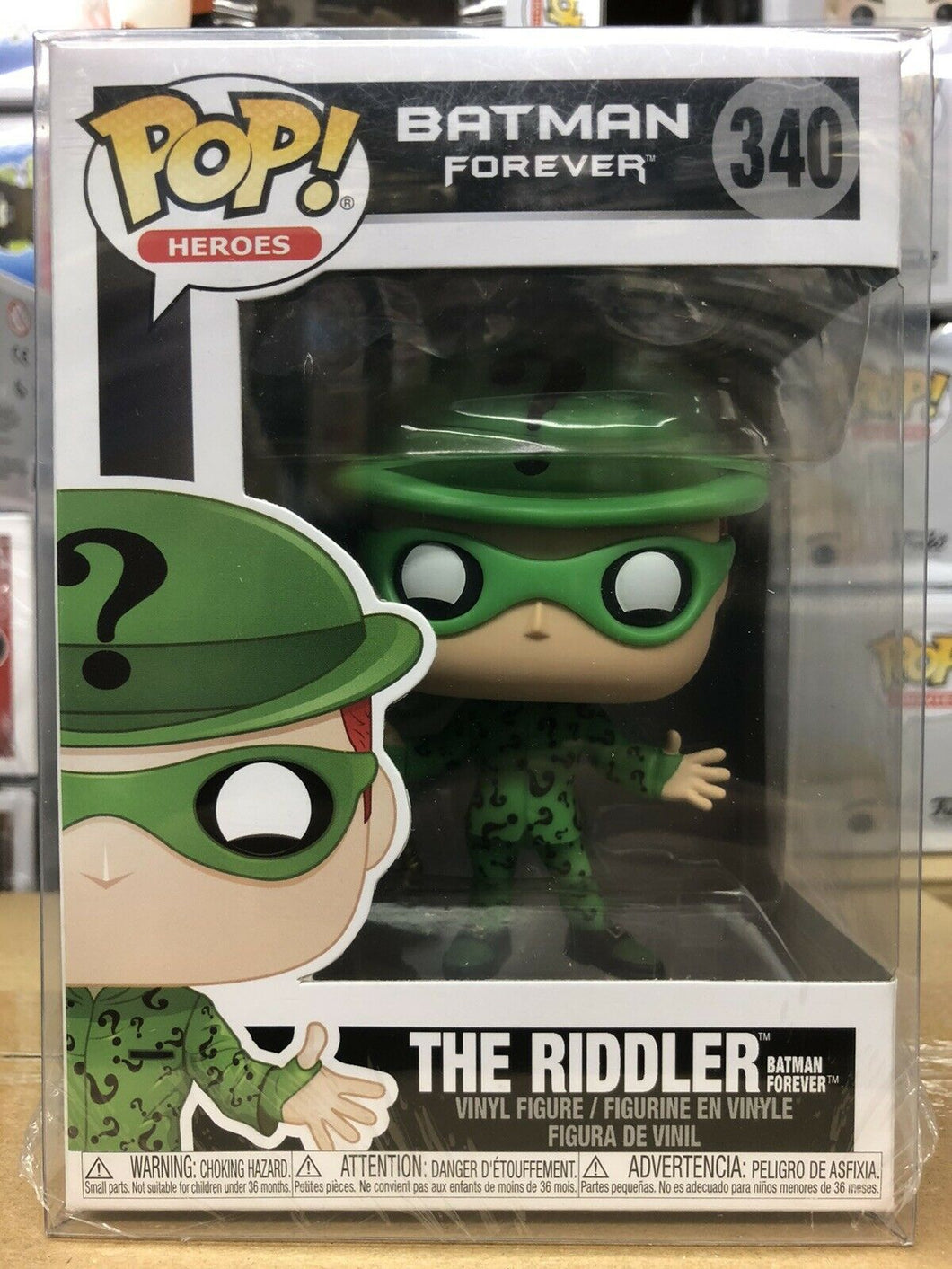Funko POP! Heroes: Batman Forever RIDDLER Jim Carey Figure # 340 w/Protector